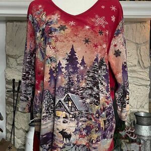 Scenic winter wonderland holiday quarter-sleeve shirt